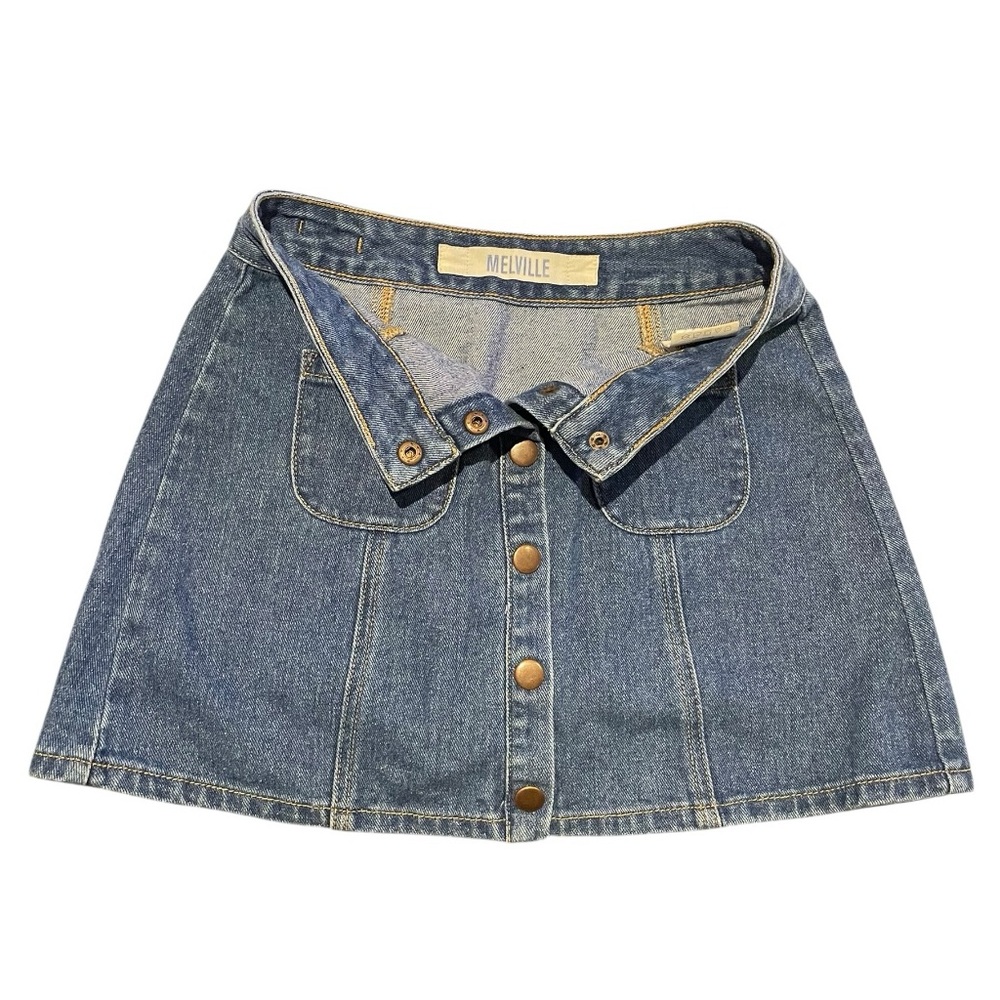 BRANDY MELVILLE Armelle button up pocketed A-line mini denim skirt - Picture 1 of 10